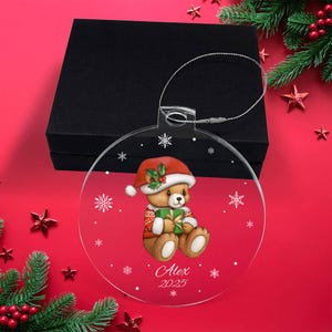 Personalized, Teddy Bear Baby&#39;s First Christmas Ornament, Train, With Name, Baby&#39;s 1st Xmas, New Baby, Shower Gift, Present for New Parents
