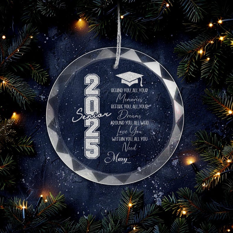 Custom Graduation Glass Christmas Ornament, Class of 2025 Graduation