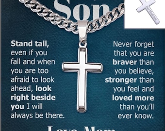 To My Son From Mom Engraved Cross Necklace Graduation Gift for Son Men Jewelry Son Gift For Birthday Military Graduation Gift