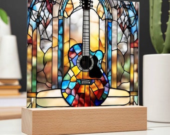Acrylic Guitar Stained Glass Acrylic Plaque, Guitar Nightlight, Guitar Lover Gift, Guitar Player Gift, Guitar Picture Plaque, Music Lover