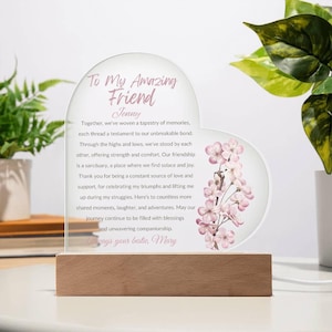 Placa de corazón de acrílico personalizada para mejores amigos, regalo personalizado para mejor amigo, regalo para mejor amiga, regalo personalizado para amigo, cumpleaños, Navidad