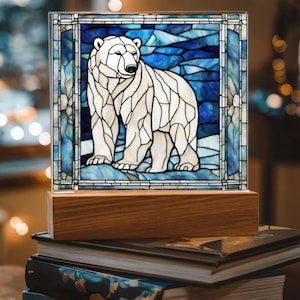 Polar Bear, Polar Winter Bear Faux Stained Glass Acrylic Plaque, Polar Bear Gifts, Arctic Bears, Christmas Polar Bear, Winter Polar Bear