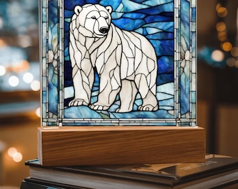 Polar Bear, Polar Winter Bear Faux Stained Glass Acrylic Plaque, Polar Bear Gifts, Arctic Bears, Christmas Polar Bear, Winter Polar Bear