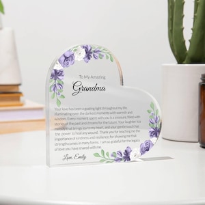 Placa de corazón acrílico para abuela, regalo para abuela de su nieto, regalo para el Día de la Madre, regalo de Navidad, regalo para la nueva abuela, recuerdo sentimental
