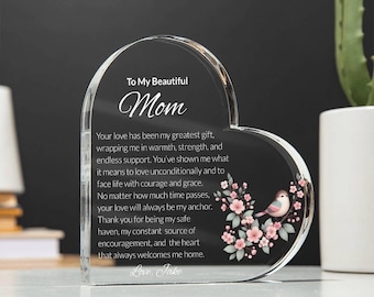 Placa acrílica con forma de corazón para mamá, regalo para el Día de la Madre, placa para mamá, regalo de cumpleaños para mamá de hija e hijo, letrero acrílico para la mejor mamá