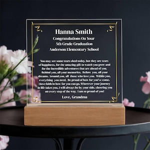 Cadeau pour l'obtention du diplôme de 5e année, Remise des diplômes de l'école primaire, Plaque personnalisée de remise des diplômes de 5e année, Dernier jour d'école, Fin d'année scolaire, 2025