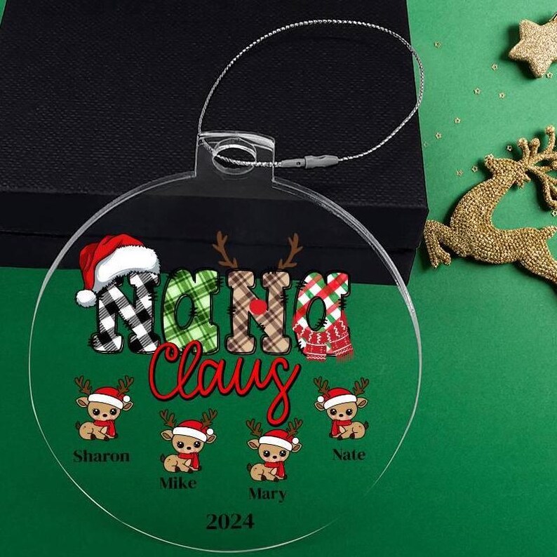 Nana Claus Acrylic Christmas Ornament, Custom Nana And Grandkids, Gifts For Nana, Christmas, Mother's Day, New Nana, Nanas Reindeer