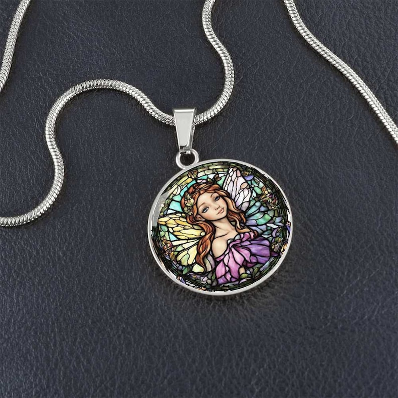 Fairy Engraved Necklace, Necklace Gift For Mom Daughter, Winged Fairy Jewelry Gift For Fantasy Lover Gifts, Birthday Gift For Her, Round