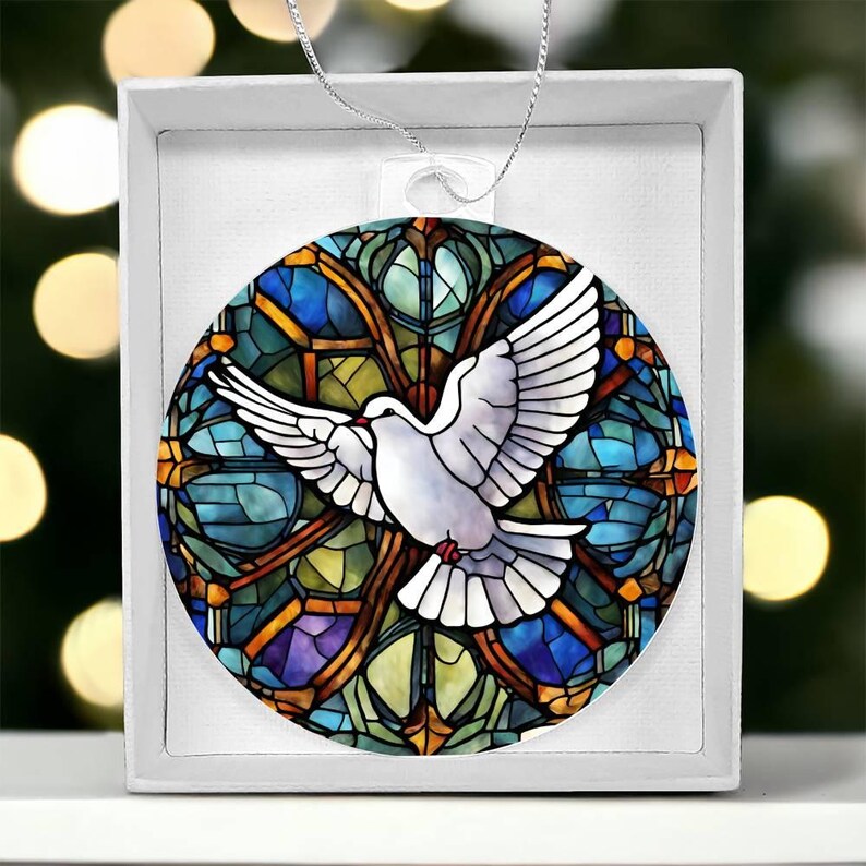 White Dove Christmas Ornament Peace on Earth Faux Stained Glass Dove ...