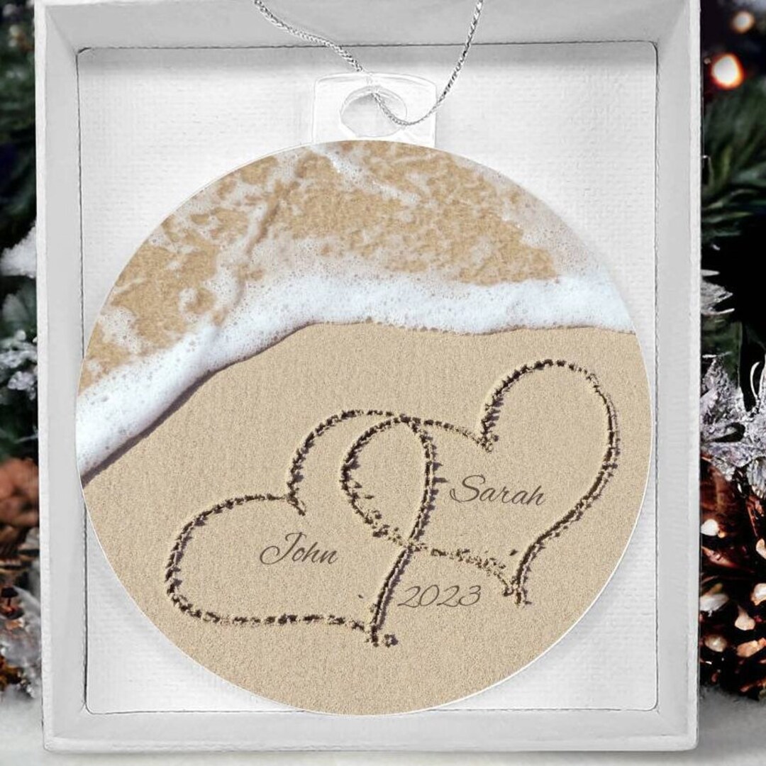 Personalized Beach Christmas Ornament Custom Names in Sand - Etsy