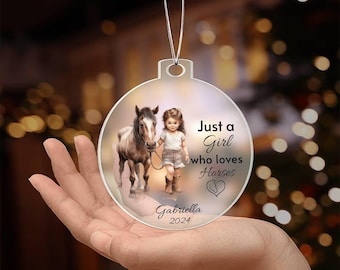 Horse Ornament Personalized, Girl Horse Christmas Ornament Gift, Riding a Horse Rider Christmas Ornament, Custom Names Horse Lover Gift