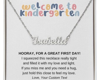 First Day of Kindergarten Necklace, First Day of School Gift, 1st day of School, Back to School , Personalized Name Necklace, Custom Card