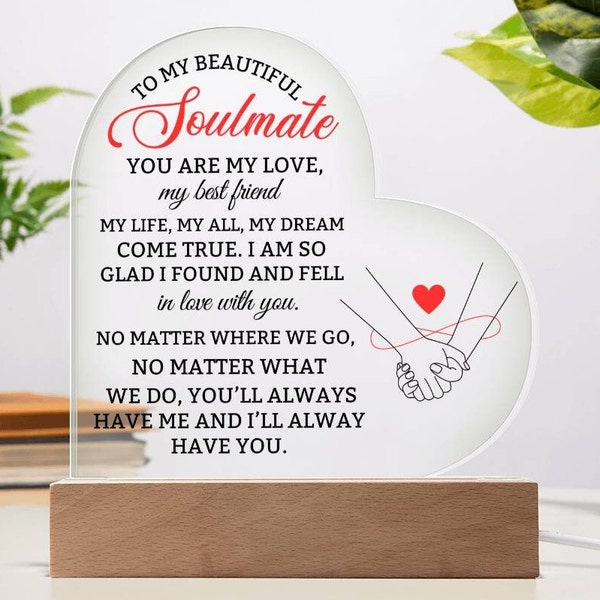 To My Soulmate Personalized Heart Acrylic Photo Plaque Romantic Message Gift for Girlfriend Wife Unique Valentine's Day Anniversary Gift