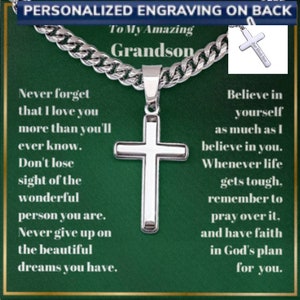 Engraved Cross Necklace, Grandson Gift, Birthday Gift for Him, Graduation Gift, Christmas Gifts, To My Grandson, Religious, Christian Gift
