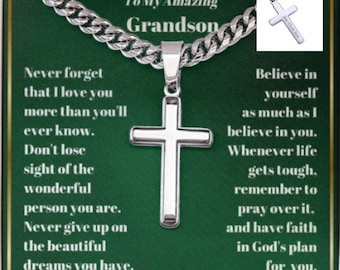 Engraved Cross Necklace, Grandson Gift, Birthday Gift for Him, Graduation Gift, Christmas Gifts, To My Grandson, Religious, Christian Gift