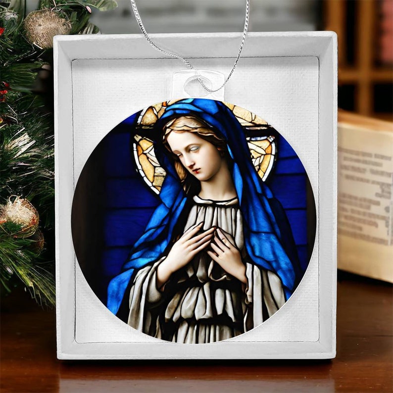 Virgin Mary Christmas Ornament, Mother Mary Suncatcher Window