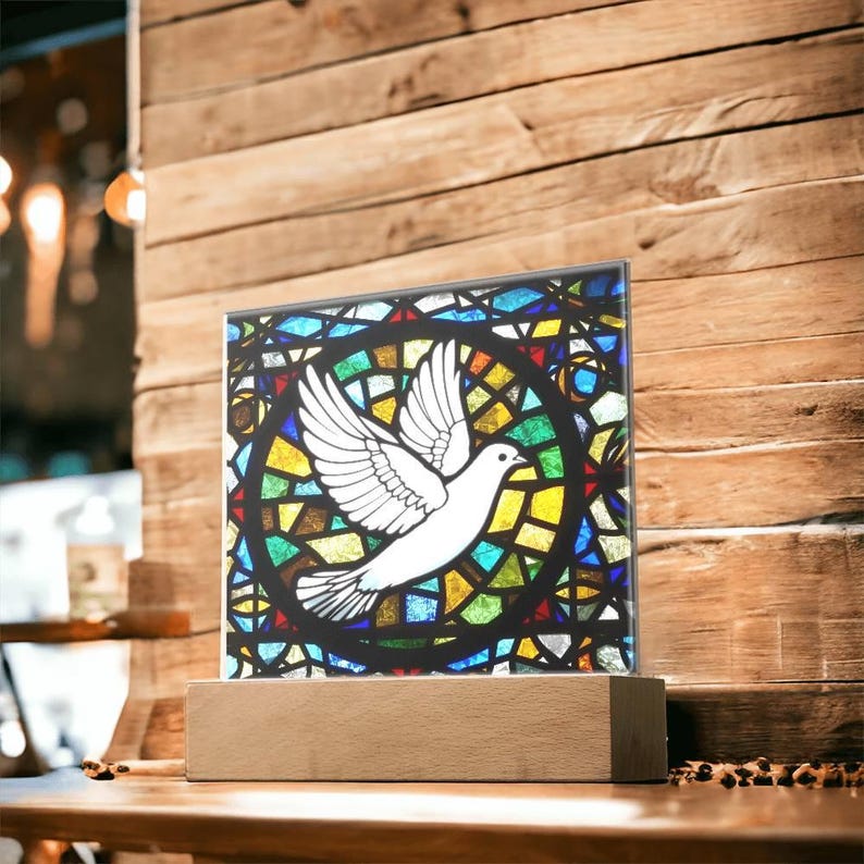 Holy Spirit Dove Faux Stained Glass LED Plaque: Christian Home Decor ...