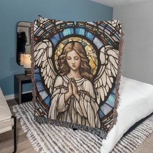 Lovely Guardian Angel Woven Throw Blanket Angelic Religious Tapestry Thoughtful Memorial Gift Spiritual Home Decor New Age Wall Art Etsy