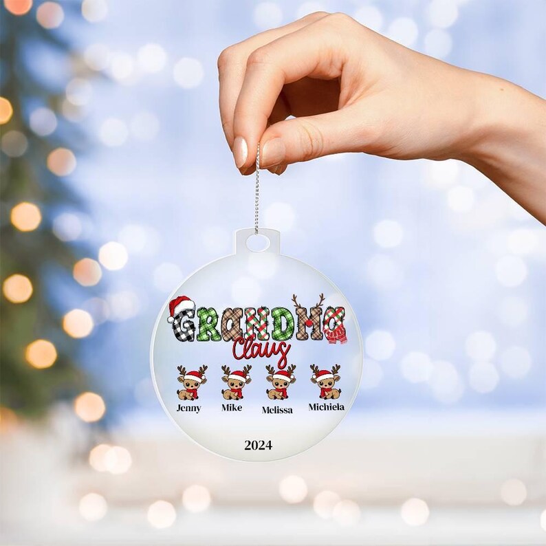 Grandma Claus Acrylic Custom Grandkids Names Ornament, Personalized Grandma Ornament, Family Ornament Gift, New Grandma Gift, Mothers Day