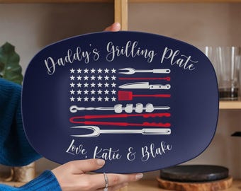 Personalized Dad Grilling Platter, Patriotic America's 250th 1776 2026 BBQ Plate, Custom Grill Master Gift, Fathers Day Gift, Birthday gift