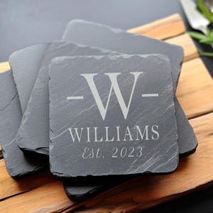 Monogram Slate Coaster Set: Custom Family Name Gift