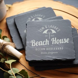 Beach House Coaster, Custom Beach Gift, Beach Coaster, Beach House Gift, Beach Home Owner, Beach House, Beach House Decor, Set Of 4 Coaster