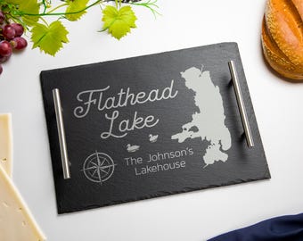 Personalized Lake Slate Serving Tray: Engraved Charcuterie Board