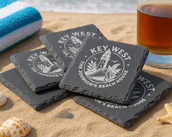 Key West Slate Coaster Set: Personalized Beach House Decor