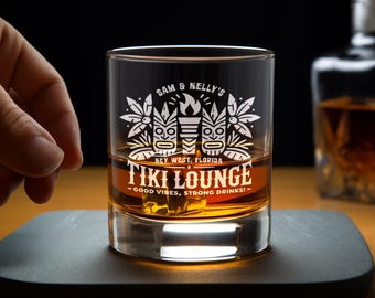 Personalized Tiki Bar Whiskey Glass: Etched Tropical Decor