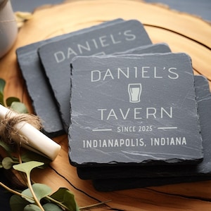 Engraved Slate Coaster Set: Custom Home Bar Gift