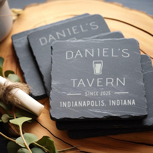 Engraved Slate Coaster Set: Custom Home Bar Gift