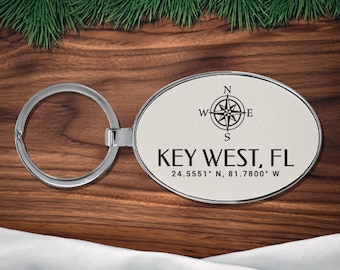 Custom Key West Keychain: Personalized White Leather Bag Tag