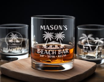 Beach Themed Whiskey Glass: Personalized Coastal Bar Drinkware