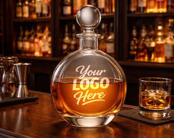 Custom Logo Whiskey Decanter – 750mL Flat Round Glass