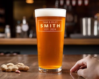 Custom Engraved Pint Glass: Personalized Family Name & Year