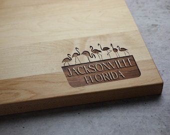 Flamingo Cutting Board: Custom Location Beach Kitchen Decor