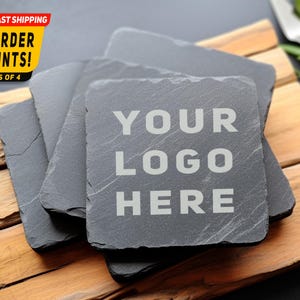 Custom Logo Slate Coaster Set: Office Decor (Set of 4)
