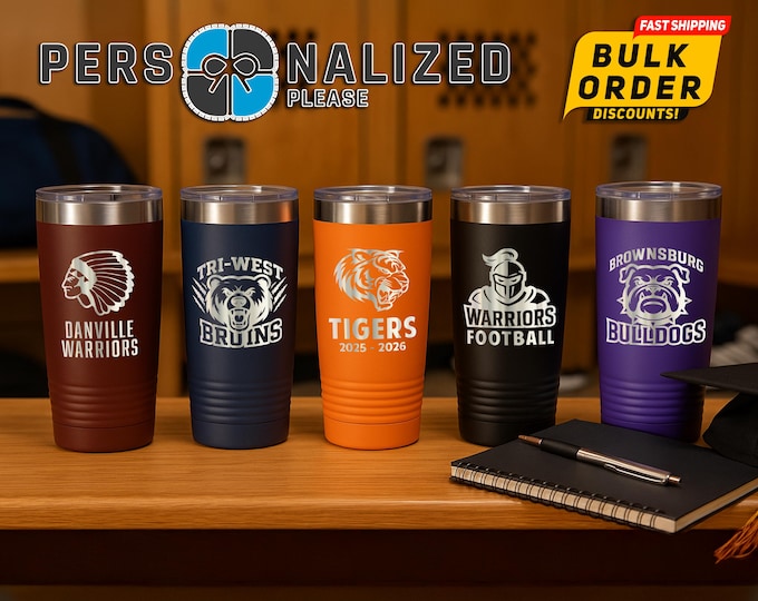 Personalized School Pride Tumbler: Custom Logo Engraved Stainless Steel