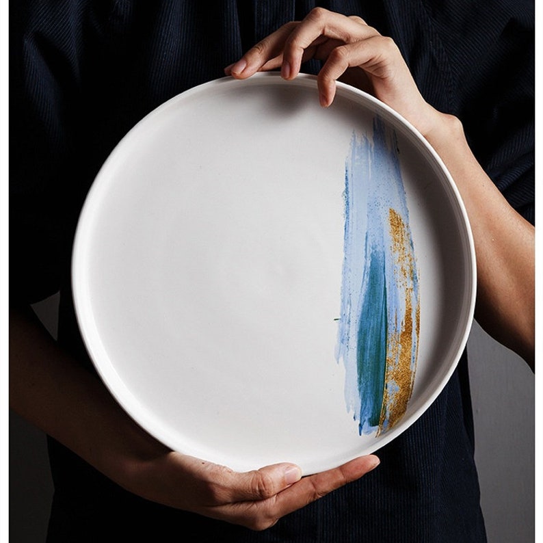 Nordic Elegance Ceramic Flat Plate Japanese Style Etsy