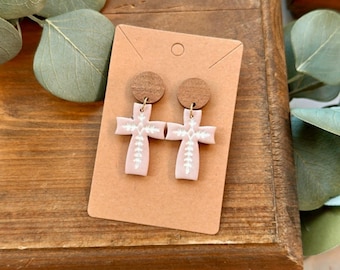 Light Pink Handmade Cross Earrings