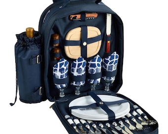 Personalized Picnic Backpack Equipped for 4. Insulated. Unique Wedding Gift, Showers, Graduation, Anniversary, Mother's Day, Birthdays