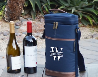 Personalized Insulated Two-Bottle Wine Bag with Corkscrew. Unique Wedding Gift, Housewarming,  Picnic, Anniversary, Graduations, Birthdays