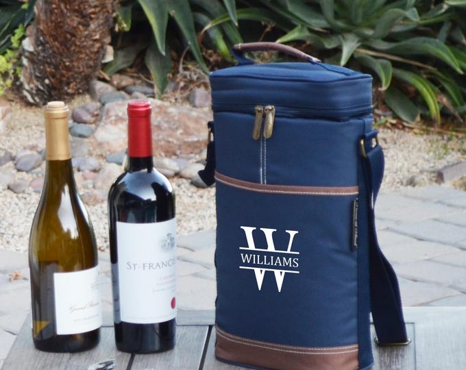 Personalized Insulated Two-Bottle Wine Bag with Corkscrew. Unique Wedding Gift, Housewarming,  Picnic, Anniversary, Graduations, Birthdays