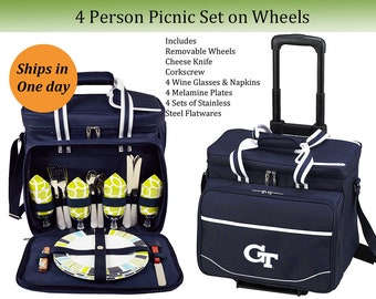 Georgia Tech 4 Person Picnic Coolers With Optional Wheels - Tailgating Game Day Picnics Alumni Gifts Park