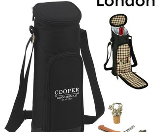 Unique Personalized Insulated Wine Tote, Corkscrew & Stopper. Wedding Gift, Housewarming, Graduation, Mother's Day, Birthdays, Clients
