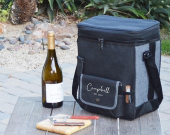 Unique Personalized Insulated Wine & Cheese Picnic Set. Weddings, Showers, Housewarmings, Graduations, Anniversary, Birthdays, Mother's Day