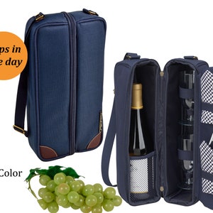 Personalized Insulated Wine Carrier with Glasses, Corkscrew & Napkins. Unique Wedding Gift, Anniversaries,  Birthdays, Graduations, Clients