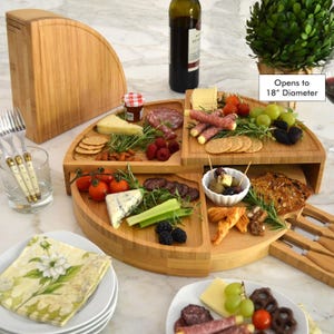 Unique Personalized Charcuterie Board. Patented Swivel Design Saves Space & Stores Tools. Weddings,  Housewarming, Graduation, Birthday