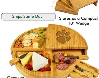 Clemson Tigers Charcuterie Board. New Design Saves Storage Space & Stores Tools. Unique Alumni Gift, Graduation, Tailgating, Birthdays