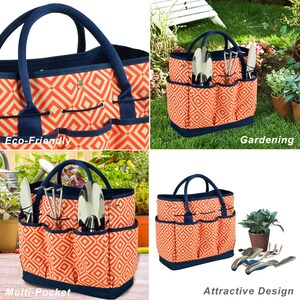 Gardening Tote with 3 Stainless Steel Tools Engagement Gift Bridal Shower Wedding Graduation, Housewarming, Realtor Closing Gift Diamond Orange Color